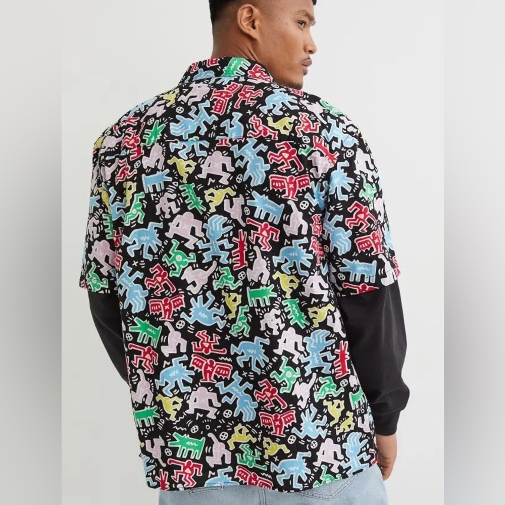 H&M x Keith Haring Bold Graphic Print Shirt Streetwear Pop Art Style XXL